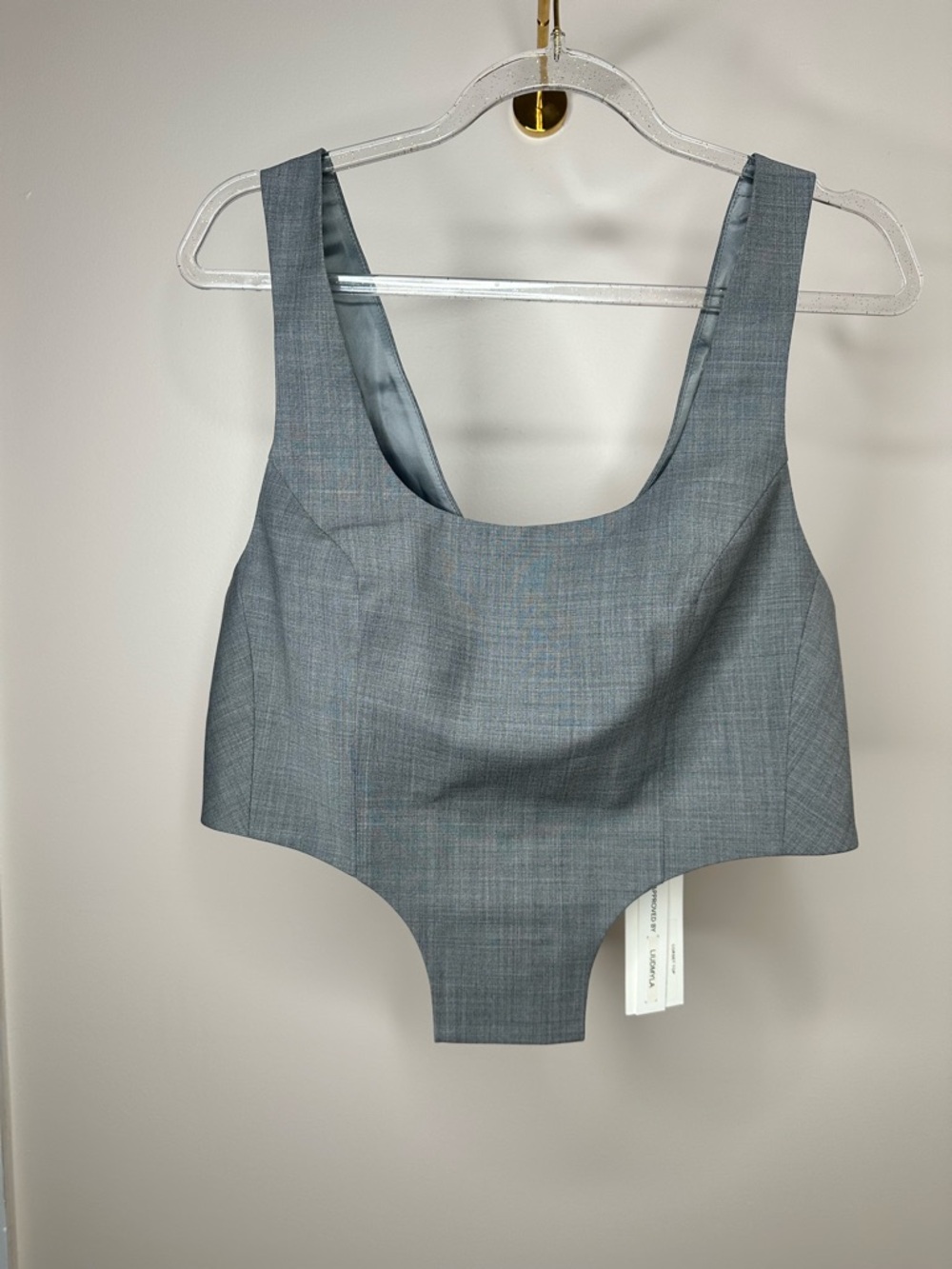 BEVZA Grey Corset Top | Designer Cropped Structured Top | High Fashion Piece - Picture 2 of 10
